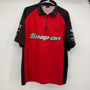 Snap on Racing Polo Shirt Men Large Red Black Short Sleeve Quarter Zip Flaws